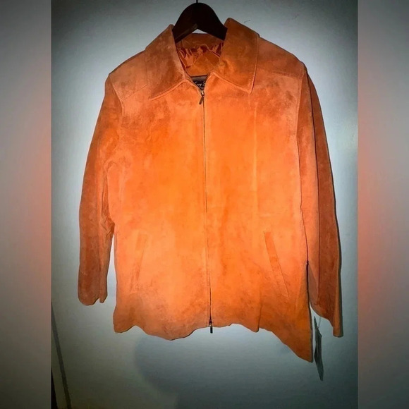 NWT Terry Lewis women’s Leather Jacket Coat zipper‎ orange coral size medium - Picture 1 of 5